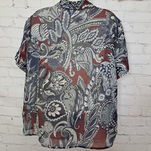 Alfred Dunner Paisley Print Short Sleeve Button Up Top Size 12 - Picture 3 of 8